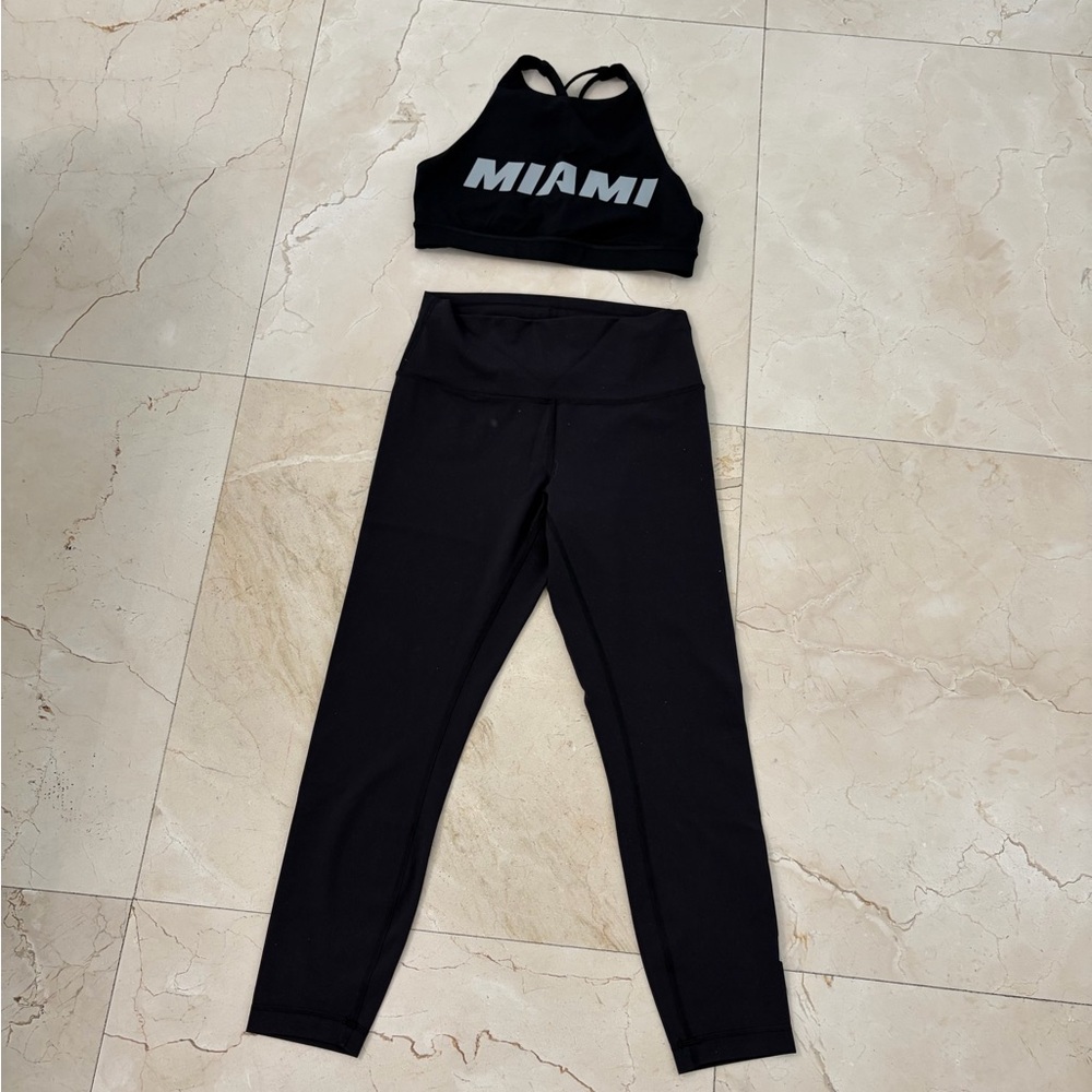 Lululemon Miami heat Black Sports Bra and Leggings Set